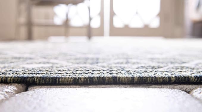 Unique Loom Outdoor Trellis Collection Area Rug - Tribal Trellis (9' x 12' Rectangle, Green/ Natural)