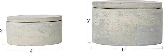 Bloomingville A75500081 Set of 2 Grey Round Decorative Cement Lids Boxes