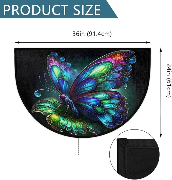 Art Butterfly Half Round Door Mat Semi Circle Rug Half Moon Doormat | Art Butterfly Green Soft Washable Welcome Entrance Mat for Outdoor Indoor Floor Bedroom Bathroom Home Kitchen Festival Decor