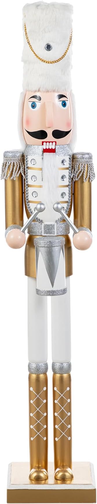 Glitzhome Nutcracker Christmas Decorations 35.75 Inch Wooden Nutcracker Soldier with Drum Sticks for Xmas Holiday Decor Porch Gateway