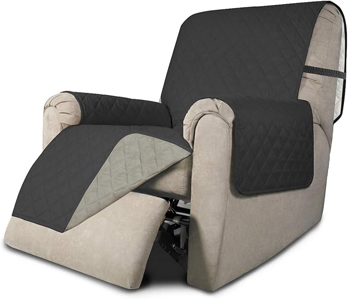 Easy-Going Recliner Sofa Slipcover Reversible Sofa Cover Water Resistant Couch Cover Furniture Protector with Elastic Straps for Pets Kids Children Dog Cat (Recliner, Dark Gray/Beige)