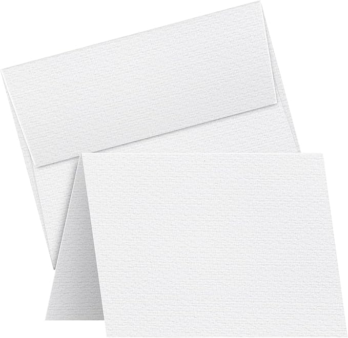 Linen Textured Greeting Cards Set – 5" x 7" Blank White Cardstock & Envelopes – Customized Personalized Cards for Business, Holidays, Birthdays, Wedding Invitations, All Occasion – 25 per Pack