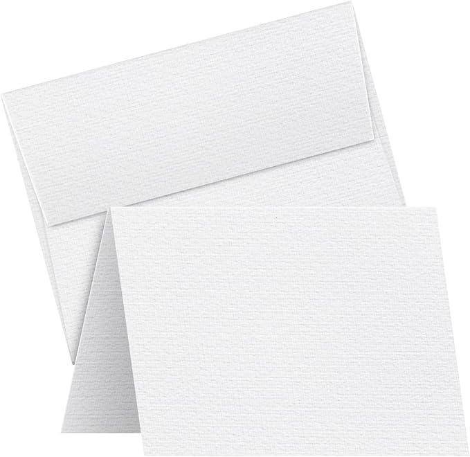 Linen Textured Greeting Cards – 4.25" x 5.5" Blank White Cardstock & Envelopes – Custom and DIY Cards for Business, Holidays, Baby Showers, Birthdays, Wedding Invitations, All Occasion – 25 per Pack