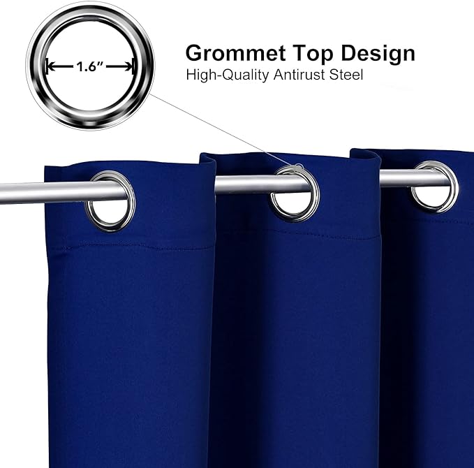 ChrisDowa Grommet Blackout Curtains for Bedroom and Living Room - 2 Panels Set Thermal Insulated Room Darkening Curtains (Royal Blue, 52W x 54L)