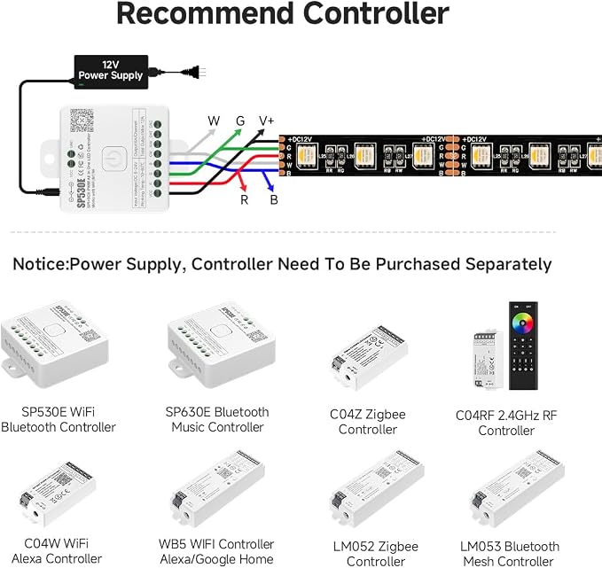 BTF-LIGHTING RGBW LED Strip Lights,UL Listed,5050 4 Colors in 1 RGB + 6000K-7000K Cool White,12V DC,16.4ft/5m 60LEDs/m 12mm Black PCB, IP67 Waterproof for Home Decoration(No Adapter or Controller)