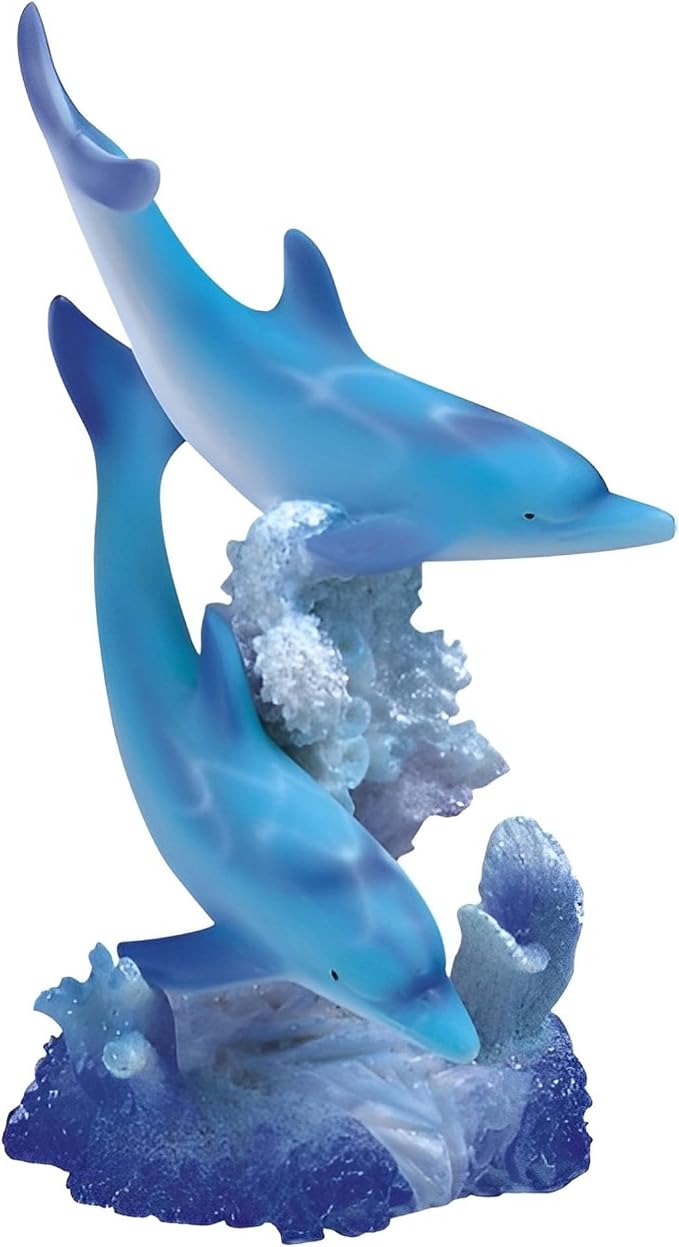 ICE Armor 5.5" H Blue Dolphins Swimming Around Coral Statue Marine Life Decoration Figurine Office Desk/Home/Living Room/Table Decor, Perfect House Warming Gifts for new Home