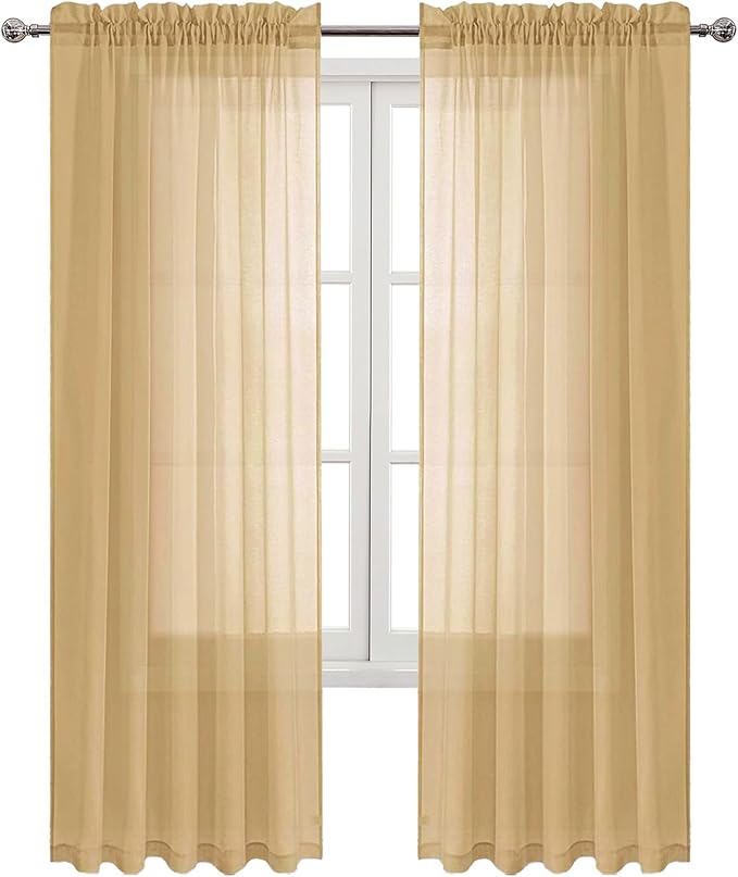 DWCN Taupe Sheer Curtains Semi Transparent Voile Rod Pocket Curtains - Image 9