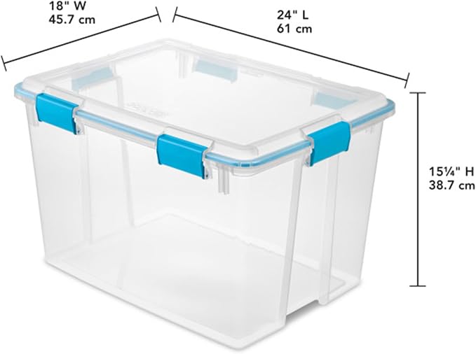 Sterilite 19384304 80 Quart/76 L Gasket Box, Clear Lid & Base with Blue Aquarium Latches & Gasket (4 Pack)