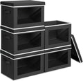Homsorout Stackable Storage Bins with Lids - Large Decorative Basket with Lids, Fabric Foldable Closet Organizer Bins, Shelf Organizer for Living Room, Dorm, 5 Pack, Black