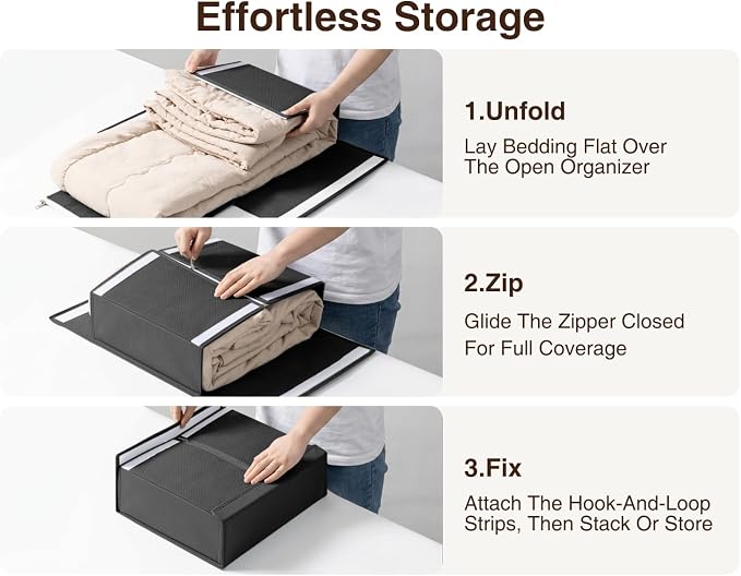 DIMJ Bed Sheet Organizers and Storage 8 Pack - Foldable Sheet Holder, Linen Closet Organizer Box for Sheets Set, Bedding, Blankets, Towel (King & Queen Size)