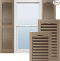 14 1/2"W x 31"H Lifetime Vinyl, Standard Cathedral Top Center Mullion, Open Louver Shutters, w/Installation Shutter-Lok's & Matching Screws (Per Pair), French Roast