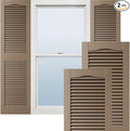 14 1/2"W x 36"H Lifetime Vinyl, Standard Cathedral Top Center Mullion, Open Louver Shutters, w/Installation Shutter-Lok's & Matching Screws (Per Pair), French Roast