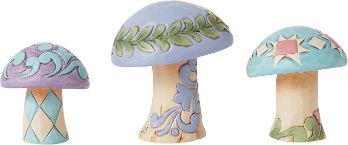 Enesco Jim Shore Heartwood Creek Nature's Meadow Mushrooms Miniature Figurine 3pc Set- Stone Resin Hand Painted Crafted Collectible Decorative Gnomes Mini Figurines Home Decor Statue, 2.5 Inch