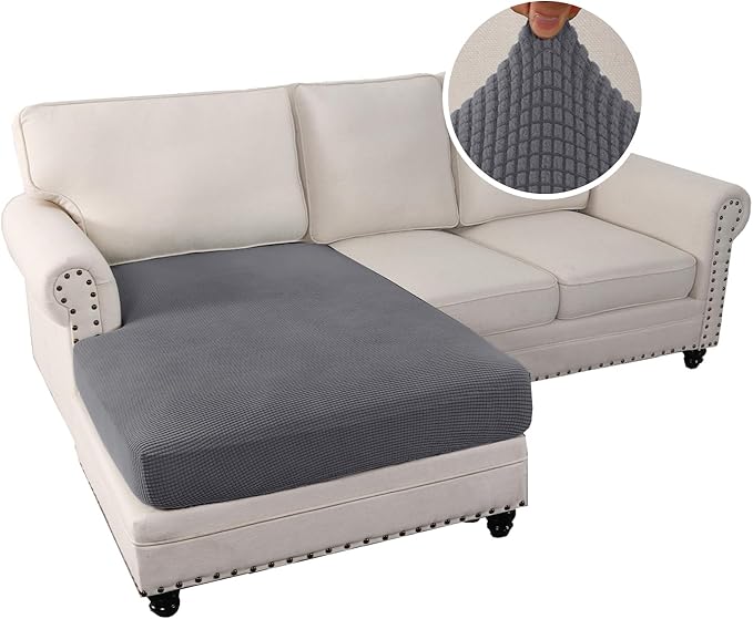 H.VERSAILTEX Sectional Couch Covers 1 Piece Chaise Slipcover L Shape Separate Cushion Couch Cover for Both Left/Right Sectional Couch (Seat Only: 1 Chaises, Grey)