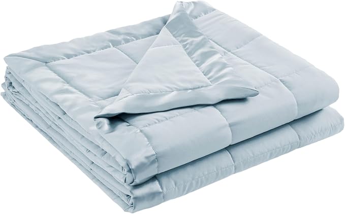 Madison Park Down Alternative Twin Size Blanket for Bed, Satin Trim, Blue | Lightweight Windom Blanket Premium 3M Scotchgard Moisture Wicking Treatment, OEKO TEX, Soft Bed Cover, All Season