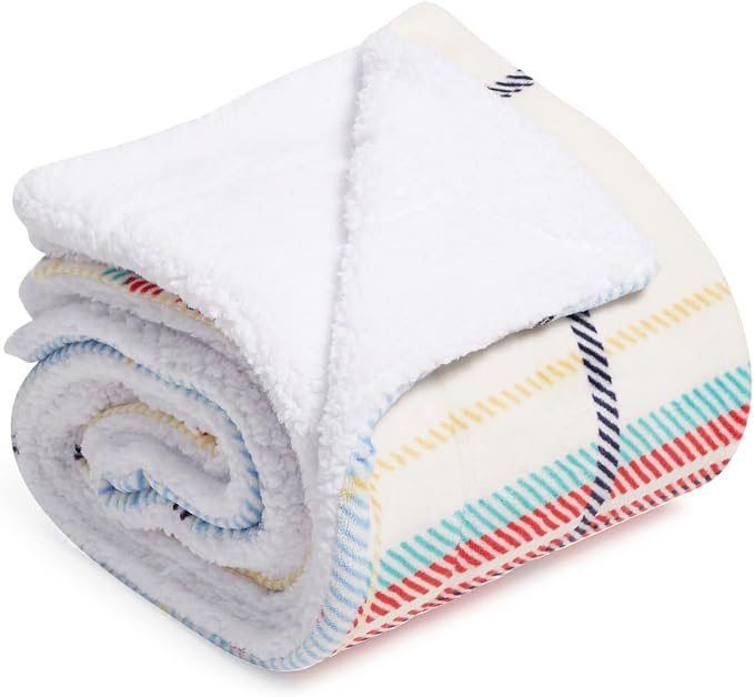 Vera Bradley Women's Fleece Cozy Life Throw Blanket, Tartan Plaid Cream, One Size