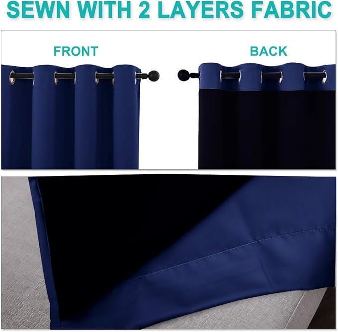 NICETOWN 100% Blackout Blinds, Set of 2, 46" x 102", Royal Blue, Laundry Room Decor Window Treatment Curtains for Large Patio Sliding Door, Thermal Insulated Curtains for Bedroom