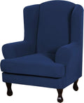 H.VERSAILTEX 2 Piece Stretch Jacquard Wingback Chair Covers Slipcovers Wing Chair Covers (Base Cover Plus Seat Cushion Cover) Furniture Covers for Wingback Chairs, Form Fitted Thick Soft, Navy