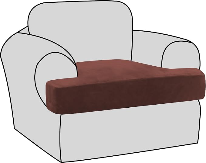 H.VERSAILTEX Stretch Velvet T Cushion Chair Covers for Living Room Armchair Sofa Cover Couch Cover Slipcover T Cushion Seat Cover Stay with Elastic Bands (Armchair, Burnt Brick)