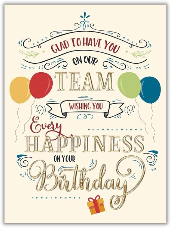 25 Employee Birthday Cards - Fun Typographic Design with Gold Foil Embossing - 26 Vanilla Envelopes - FSC Mix