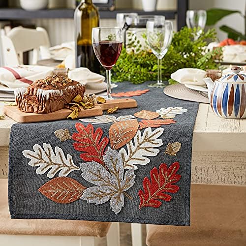 DII Fall Table Décor Embroidered Tabletop for Thanksgiving Dining, Table Runner, 14x70, Autumn Leaves - Image 4