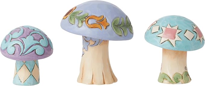 Enesco Jim Shore Heartwood Creek Nature's Meadow Mushrooms Miniature Figurine 3pc Set- Stone Resin Hand Painted Crafted Collectible Decorative Gnomes Mini Figurines Home Decor Statue, 2.5 Inch
