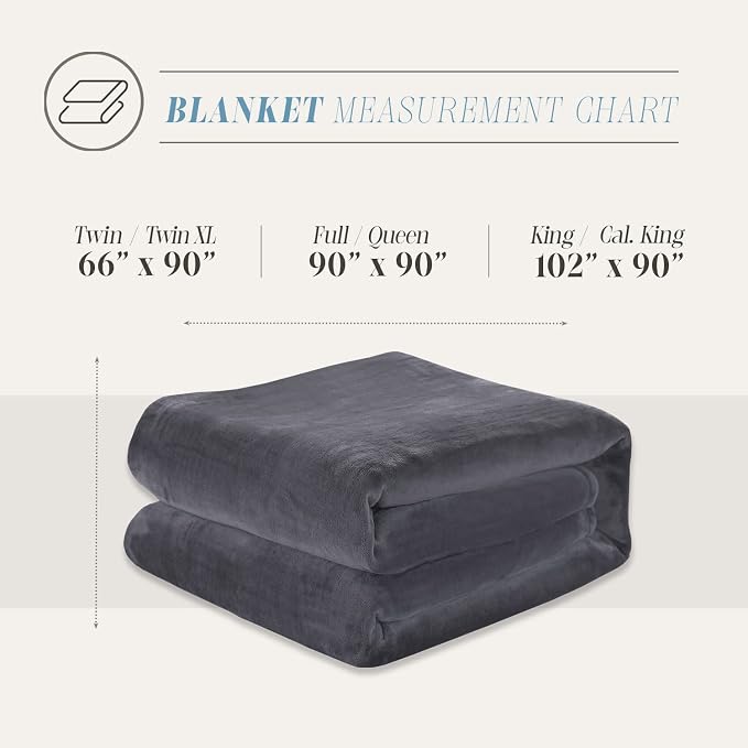 Elegant Comfort Luxury Velvety Feel Blanket, All-Season Lightweight Blanket, Ultra Plush, Soft, Cozy-Fuzzy Flannel Fleece for Couch, Sofa, Bed, Travel, Solid Design, Twin/Twin XL, Grey