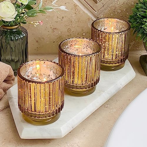 Kate Aspen Gold Votive Candle Holders-Vintage Ribbed Glass Candle Holder Set of 6-Mercury Glass Tealight Holders for Christmas Table Decor,Holiday Centerpieces,Fall Thanksgiving Tablescape (Pack of 6) - Image 3