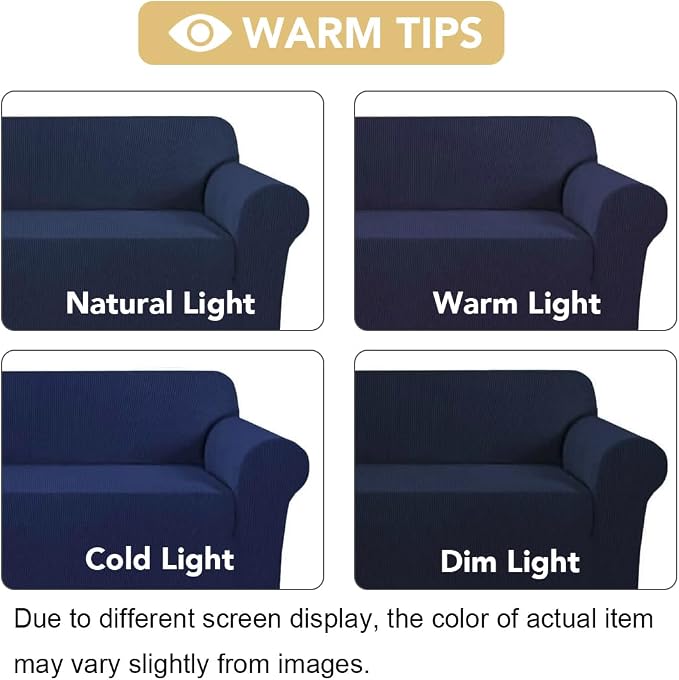 H.VERSAILTEX Stretch Couches Covers Slip Covers for Sofas/Couches 2 Cushions Sofa Cover for Loveseat 1 Piece with Elastic Bottom, Textured Checked Jacquard Fabric(Loveseat 58"-70" Wide, Navy)