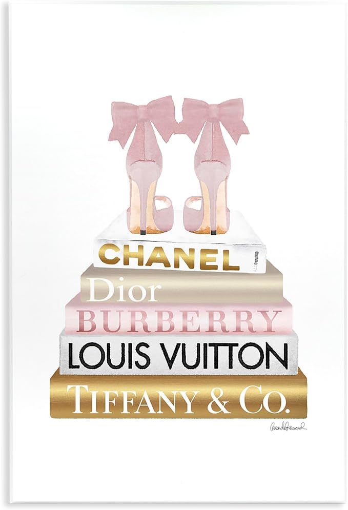 Stupell Industries 'Pink Gold Heels Bookstack', Wall Plaque Art, 10 x 15 Inches, Easy to Hang and Sturdy, Made in USA, by Amanda Greenwood | Stupell Industries · By Amanda Greenwood · Ready to hang · Chic gift for fashion lovers · Made in USA