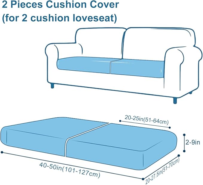 Smiry Printed Couch Cushion Covers, Stretch Soft Couch Covers for Sofa, Washable Non-Slip Sofa Slipcover Furniture Protector for Indoor and Outdoor (2 Pack, Navy)
