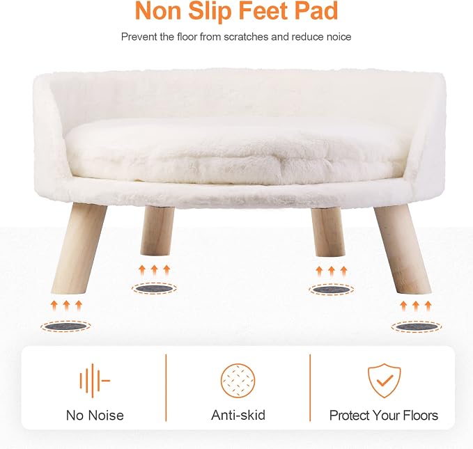 Elevated Dog Bed: Indoor Wooden Dog Chair with Cozy Pad Waterproof - Nordic Doggy Sofa Chair with Sturdy Wood Legs Anti Slip for Small Dogs Cats