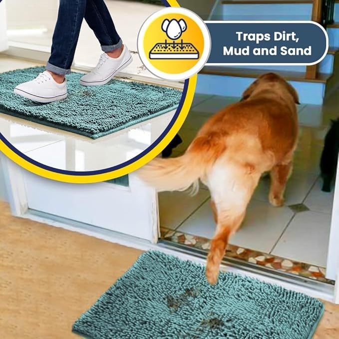 Muddy Mat® | Super Water Absorbent Door Mat Indoor, Microfiber Quick Dry Chenille Entryway Rug, Slip Resistant Front Door Mat, Indoor Mats for Entryway, Machine Washable Pet Rug, Sea Green 28" x 48"