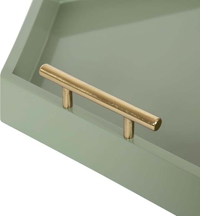 Kate and Laurel Lipton Modern Hexagon Tray; 18 x 18; Sage Green with Gold Handles; Midcentury Decorative Serving Tray for Storage and Display in Living Room Decor Scheme