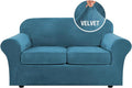 H.VERSAILTEX Real Velvet Plush 3 Piece Stretch Sofa Covers Couch Covers for 2 Cushion Couch Loveseat Covers Width Up to 72 Inch Thick Soft Stay in Place (Medium Sofa, Peacock Blue)