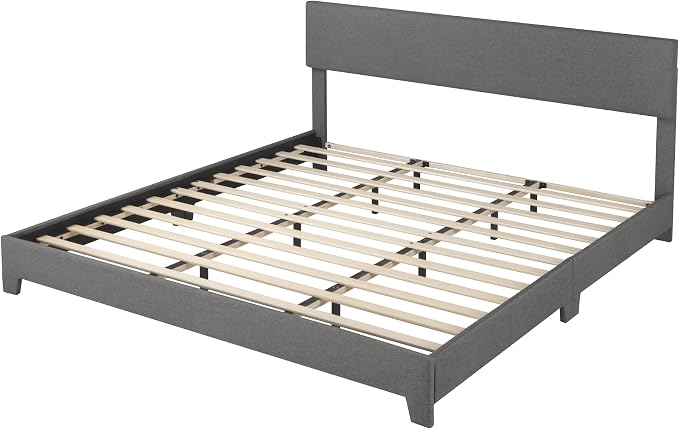 Allewie King Size Upholstered Bed Frame Adjustable Headboard, Dark Grey | Platform Bed with Heavy Duty Mattress Foundation, Noise-Free, Easy Assembly, Wood Slat Support, No Box Spring Needed