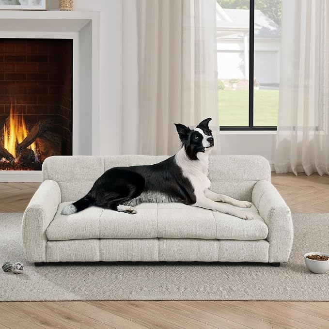51"×28" Large Dog Sofa, for Large & Extra Large Dogs | Detachable Cushion | Reinforced Low Base|Non-Sagging |Breathable Linen Fabric | Soft Cushion | Armrest & Backrest |Beige