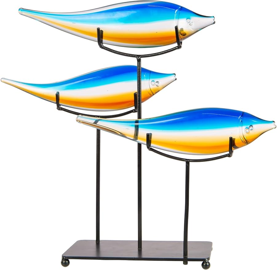Dale Tiffany AS24126 Garfish Art Glass Sculpture with Stand, Blue, 15"