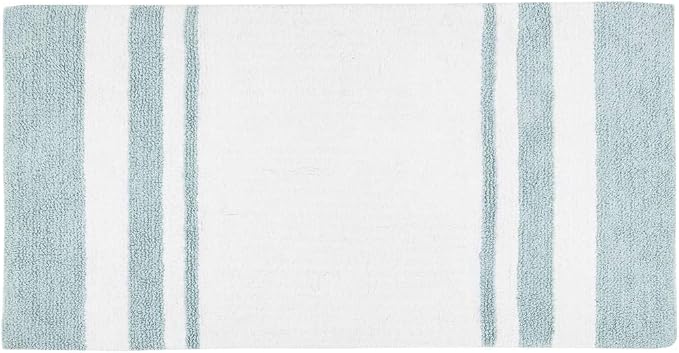 Madison Park Reversible Spa Cotton Bath Rug 100%-Cotton Striped Ultra Soft Water Absorbent, Fast Drying, Bath-Mats, Non-Slip Absorbent Quick Dry Mats for Tub, Shower Room, and Bathroom, 27x45, Aqua