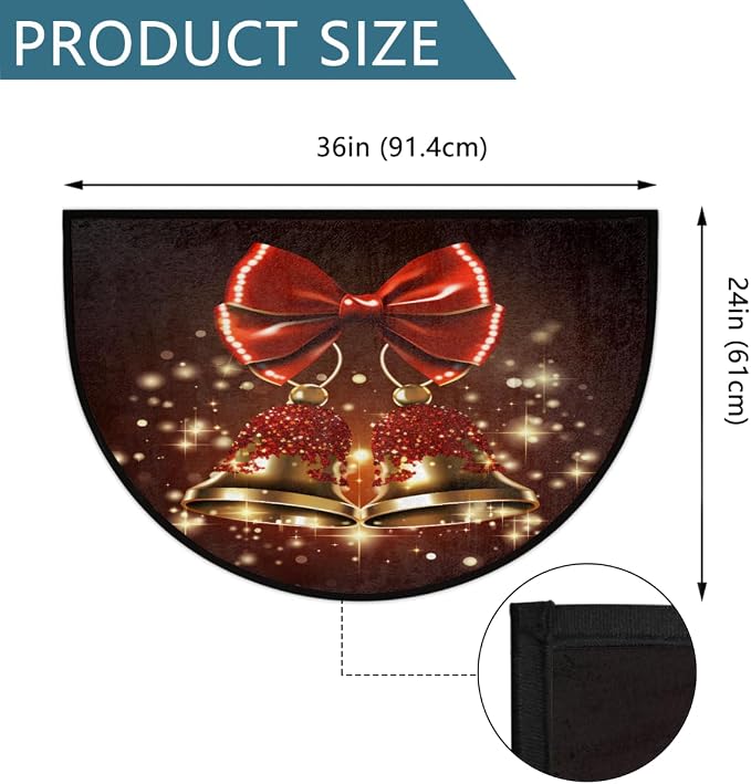 cfpolar Christmas Red Bells Xmas Half Round Door Mat Outdoor Entrance Large 24"x36" Half Circle Welcome Entrance Way Mat Semi Circular Front Door Mat Area Rug for Garage, Patio, High Traffic Areas
