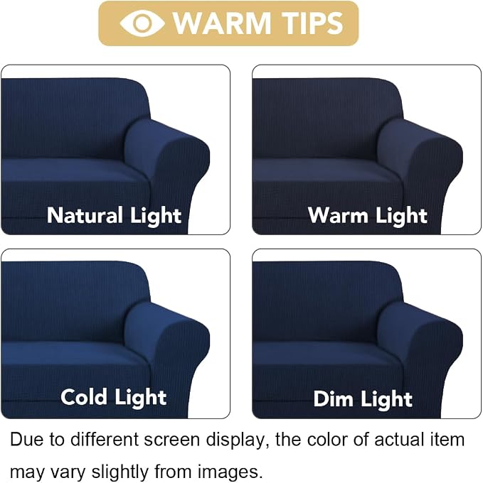 H.VERSAILTEX High Stretch Jacquard 2 Pieces Sofa Cover Couch Cover Furniture Sofa Slip Covers for Living Room, Polyester Spandex Jacquard Fabric Suit for T Cushion/Box Cushion (Sofa 72"-88", Navy)