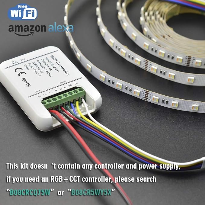 24VDC RGB+CCT 5 Chips in 1 Super Bright LEDs Flexible LED Strip Lights, High CRI 85 Color Changing+Tunable White Non-Waterproof 5050 RGBWW LED Tape Lights, 300LEDs 16.4feet Roll for Home Lighting