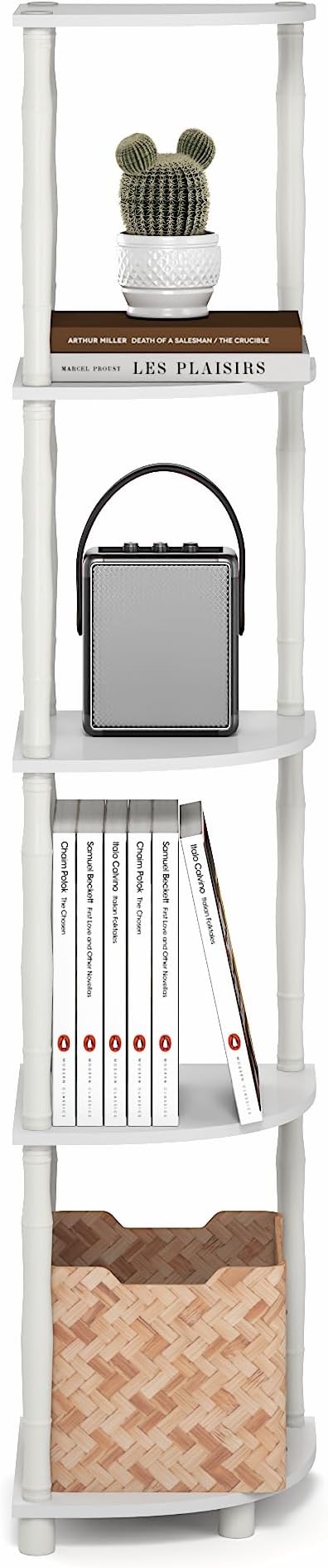 Furinno Turn-N-Tube Storage Shelves, 5-Tier Open Frame Book Shelf, Standing Corner Shelf, Toolless Open Shelves, Classic Tubes, for Organization and Storage, Living Room, Home Office, White