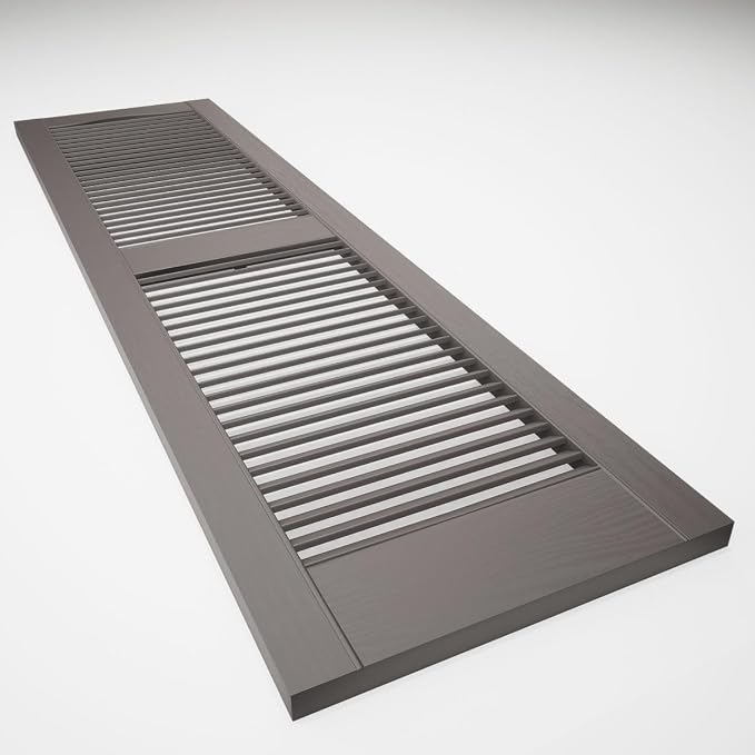 Ekena Millwork Lifetime Vinyl LL1S14X04300MS Standard Cathedral Top Center Mullion, Open Louver Vinyl Shutters, w/Installation Shutter-Lok's & Matching Screws (Per Pair), 14 1/2'W x 43'H, Musket Brown