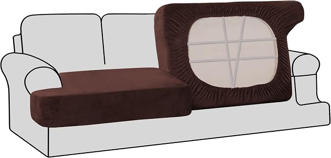 H.VERSAILTEX Stretch Velvet 2 Piece T Cushion Sofa Slipcovers - Individually Fitted Cushion Covers for 2 Couch Seat Cushions, Stay in Place (Brown)