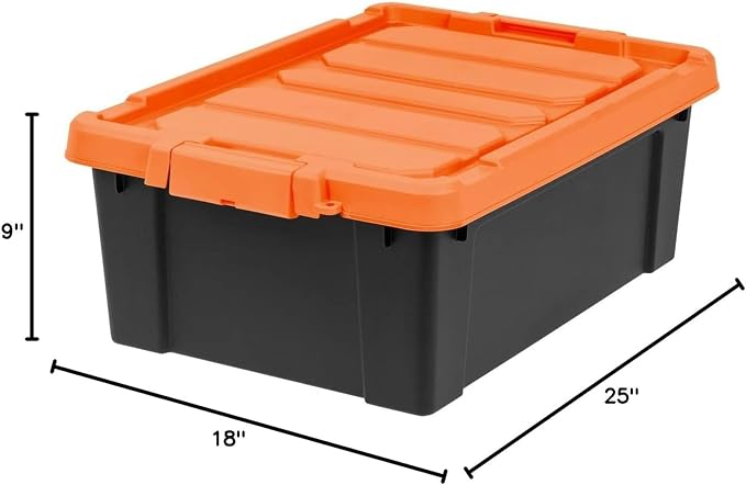IRIS USA Lockable Storage Bins with Lids, 12 Gallon Heavy Duty, 2 Pack | Made in USA with lockable latches for garage organization, moving, camping gear, tools, equipment, and seasonal storage.