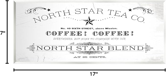 North Star Tea Coffee Vintage, 7 x 17 Inch Mounted Print on Wall Plaque | Stupell Industries · By Lil' Rue · Ready to hang · Vintage rustic charm for kitchen or dining room · Made in USA