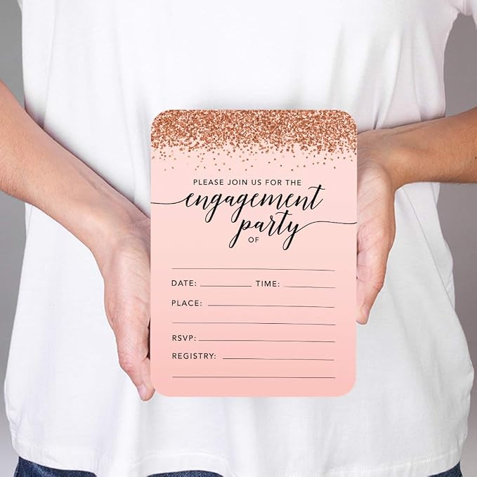 Andaz Press Blush Pink and Rose Gold Glitter Elegant Party Collection, 5x7-inch Invitations with Envelopes, Engagement Party, 24-Pack, Double Sided Printing, Heavy Card Stock, Includes Envelopes