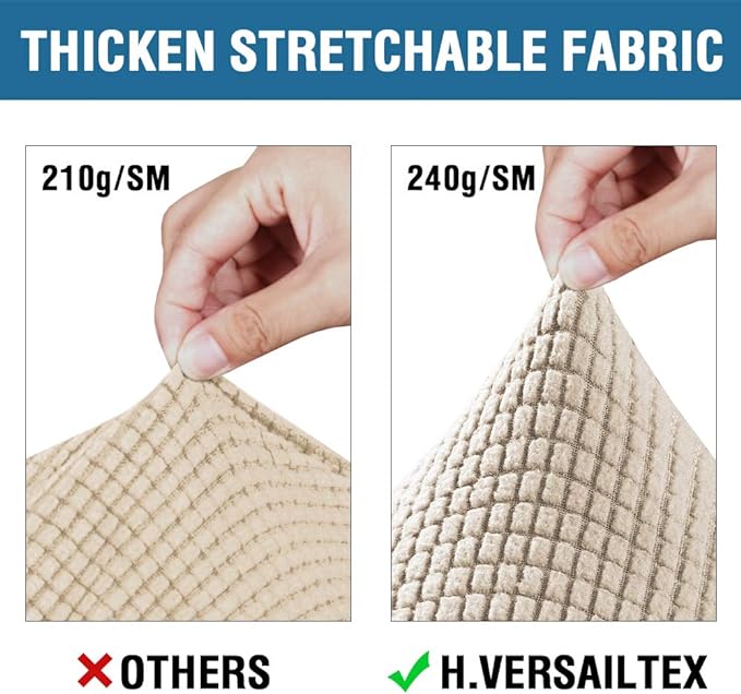 H.VERSAILTEX 3 Piece Stretch Sofa Covers for 2 Cushion Sofa Couch Covers for Living Room Sofa Slipcovers (Base Cover Plus 2 Seat Cushion Covers) Thicker Jacquard Fabric(Large Sofa, Natural)