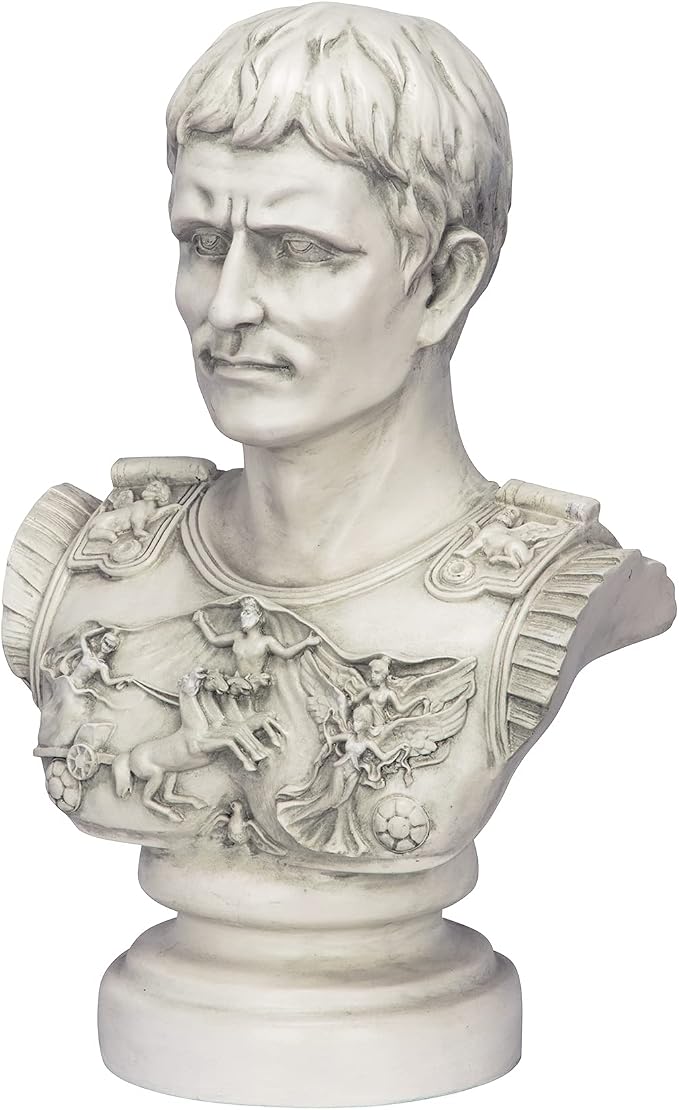 Design Toscano Augustus Caesar Primaporta Bust Statue, Classic Roman Library or Office Decor, 10 Inches Wide, 6 Inches Deep, 18 Inches High, Handcast Polyresin, Antique Stone Finish